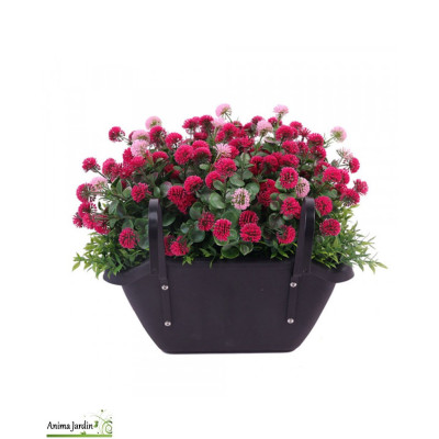 Jardinière artificielle de balcon ronde Ø.35 cm, Mélange de fleurs roses