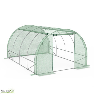 Serre tunnel de jardin verte 12 m², 4 saisons, 130 gr/m²