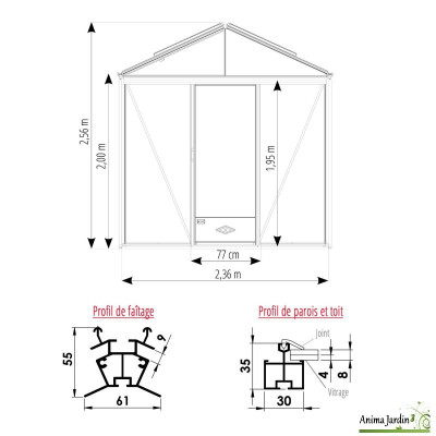 Serre de jardin Luxia 2,36 en aluminium et verre trempé, Brut ou laqué