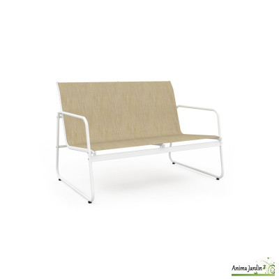 Salon de jardin en acier Textilene, 4 personnes, Blanc & Beige chiné