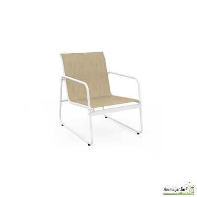 Salon de jardin en acier Textilene, 4 personnes, Blanc & Beige chiné
