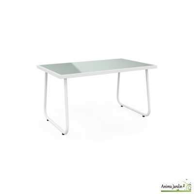 Salon de jardin en acier Textilene, 4 personnes, Blanc & Beige chiné