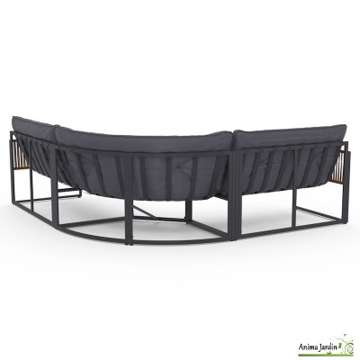 Salon de jardin d'angle en acier Ozea, 6 personnes, Gris & Rotin