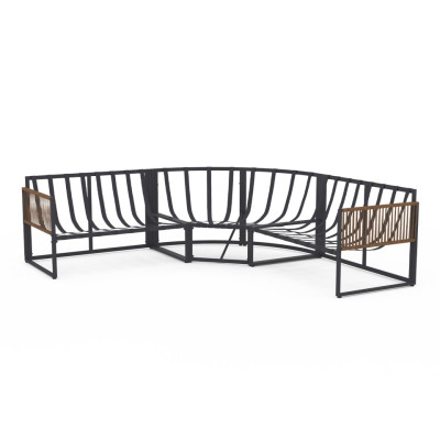 Salon de jardin d'angle en acier Ozea, 6 personnes, Gris & Rotin