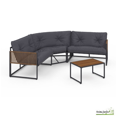 Salon de jardin d'angle en acier Ozea, 6 personnes, Gris & Rotin