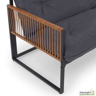 Salon de jardin d'angle en acier Ozea, 6 personnes, Gris & Rotin