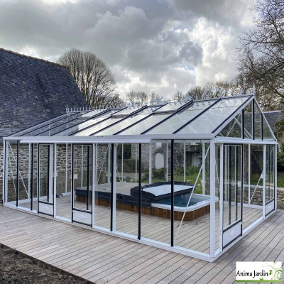 Serre de jardin Supra 4,60 en aluminium et verre trempé, Brut ou laqué