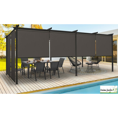 Pergola en acier gris 6 stores 5,9x2,9 m, Toile rétractable, Marina