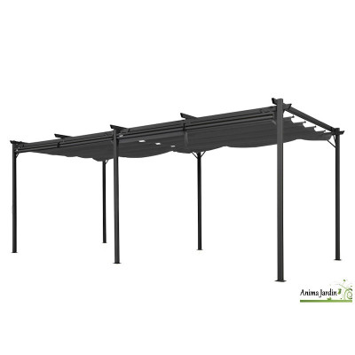 Pergola en acier gris 6 stores 5,9x2,9 m, Toile rétractable, Marina