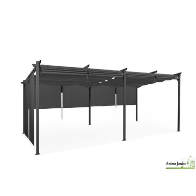 Pergola en acier gris 6 stores 5,9x2,9 m, Toile rétractable, Marina