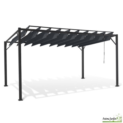 Pergola en acier gris 4x3 m, Lames orientales, Venice