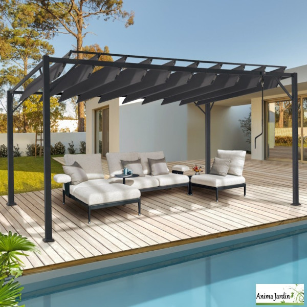 Pergola en acier gris 4x3 m - Lames orientables - Venice