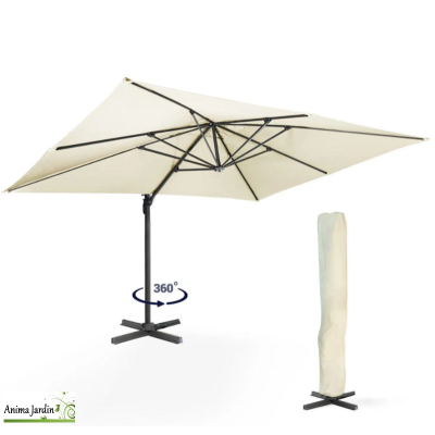 Parasol gris 360° rectangle 4x3 m avec housse, Sombra