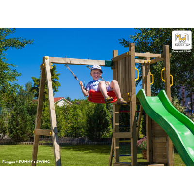 Portique en bois, Funny 3, avec bac à sable et balançoire 1 place, Fungoo