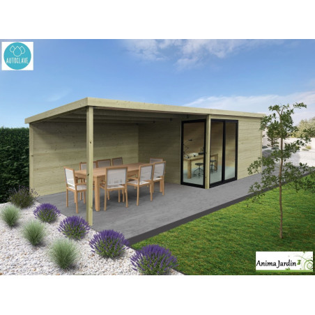 Abri de jardin en bois traité autoclave avec baies vitrées, Tavira, 28 mm, 12,25 m²