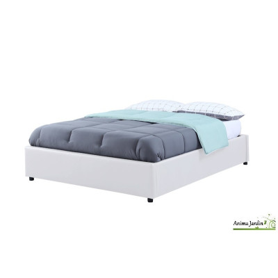 Lit coffre 160x200 cm avec sommier - Simili cuir blanc Otto