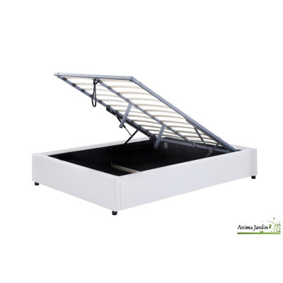 Lit coffre 160x200 cm avec sommier - Simili cuir blanc Otto