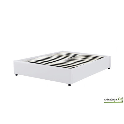 Lit coffre 160x200 cm avec sommier - Simili cuir blanc Otto