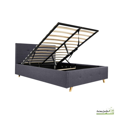 Lit coffre 140x190 cm avec sommier - Tissu gris anthracite - Mala