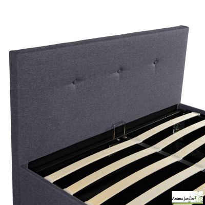 Lit coffre 140x190 cm avec sommier - Tissu gris anthracite - Mala
