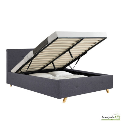 Lit coffre 140x190 cm avec sommier - Tissu gris anthracite - Mala