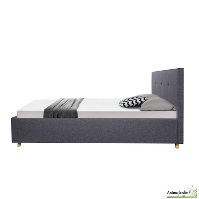 Lit coffre 140x190 cm avec sommier - Tissu gris anthracite - Mala