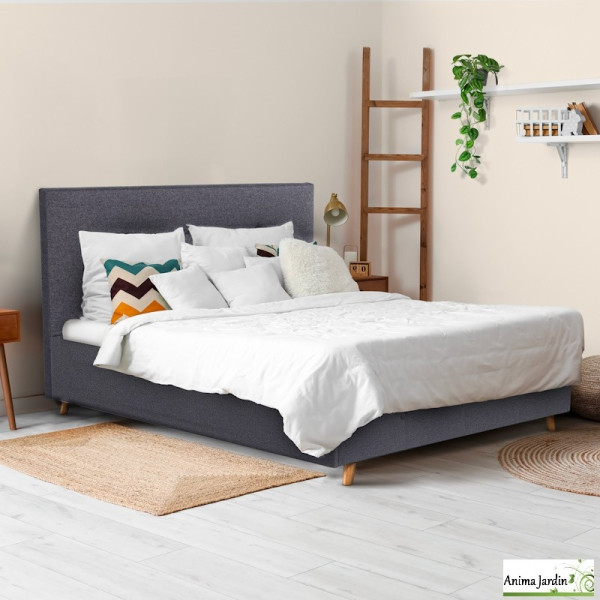 Lit coffre 140x190 cm avec sommier - Tissu gris anthracite - Mala