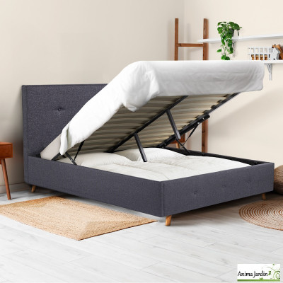 Lit coffre 140x190 cm avec sommier - Tissu gris anthracite - Mala