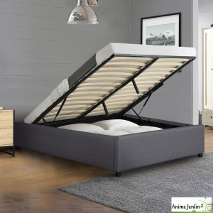 Lit coffre 160x200 cm avec sommier - Tissu gris Otto