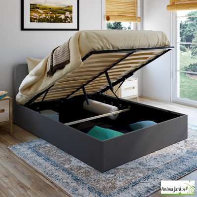 Lit coffre 140x190 cm avec sommier - Tissu - Louise