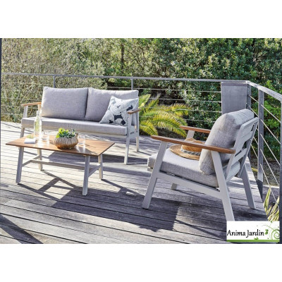 Salon de jardin crème et bois aluminium Lotus, 4P - ProLoisirs