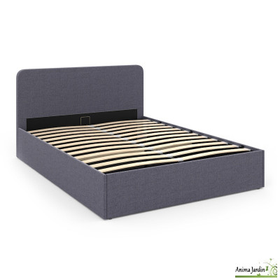 Lit coffre 160x200 cm avec sommier - Tissu gris - Louise