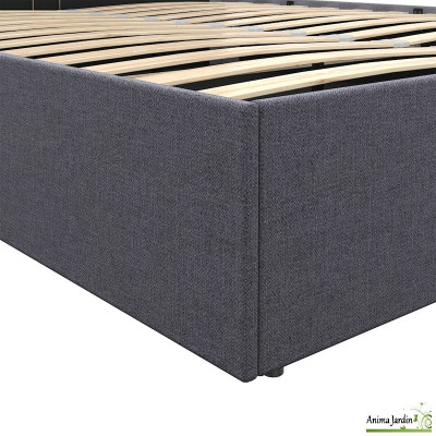 Lit coffre 160x200 cm avec sommier - Tissu gris - Louise