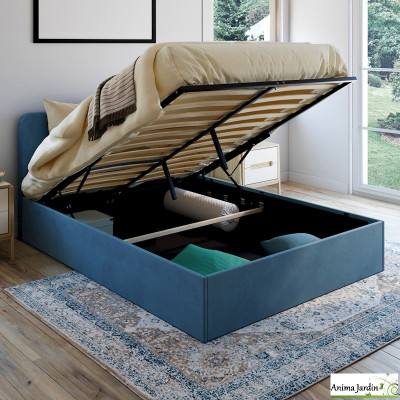 Lit coffre 140x190 cm avec sommier - Velours - Louise