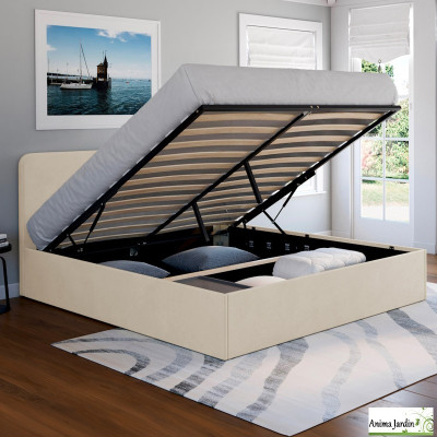 Lit coffre 160x200 cm avec sommier - Velours - Louise