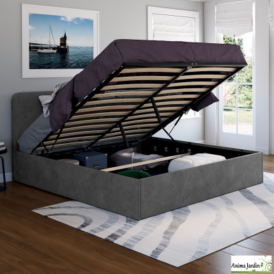 Lit coffre 160x200 cm avec sommier - Velours - Louise
