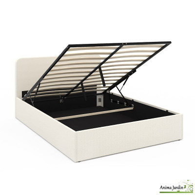 Lit coffre 140x190 cm avec sommier - Bouclette blanc - Louise
