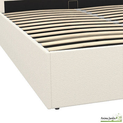 Lit coffre 140x190 cm avec sommier - Bouclette blanc - Louise