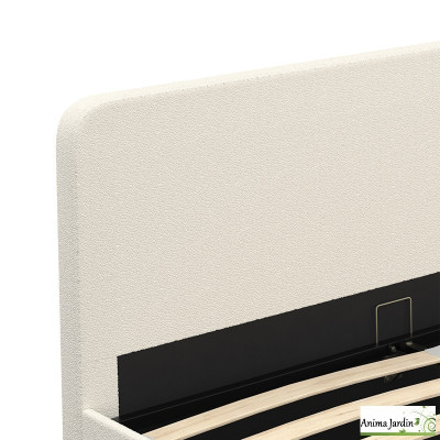 Lit coffre 140x190 cm avec sommier - Bouclette blanc - Louise