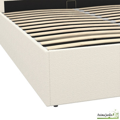 Lit coffre 160x200 cm avec sommier - Bouclette blanc - Louise
