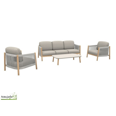 Salon de jardin beige & bois Dériveur, 5P - ProLoisirs