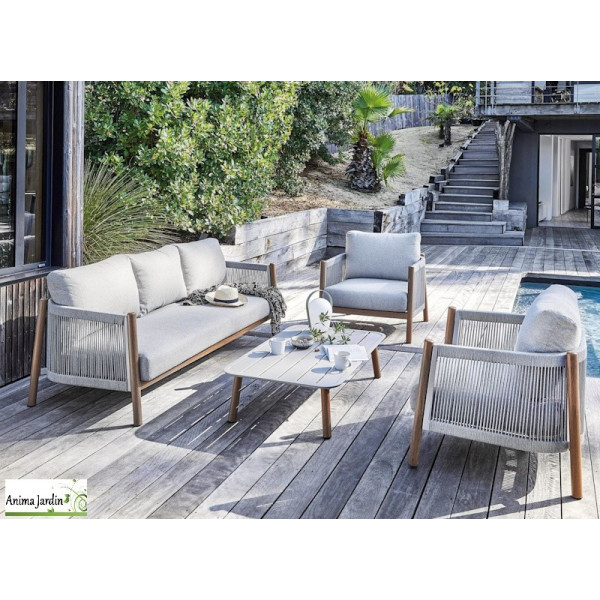 Salon de jardin beige & bois Dériveur, 5P - ProLoisirs