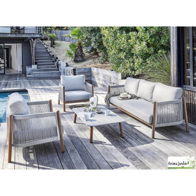 Salon de jardin beige & bois Dériveur, 5P - ProLoisirs