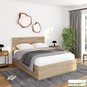 Lit coffre 140x190 cm avec sommier - Effet bois - Sicilia