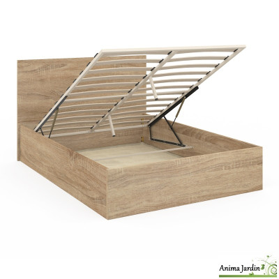 Lit coffre 140x190 cm avec sommier - Effet bois - Sicilia