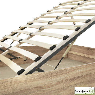 Lit coffre 140x190 cm avec sommier - Effet bois - Sicilia