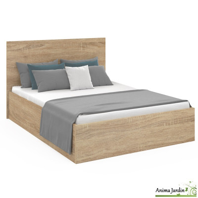 Lit coffre 140x190 cm avec sommier - Effet bois - Sicilia