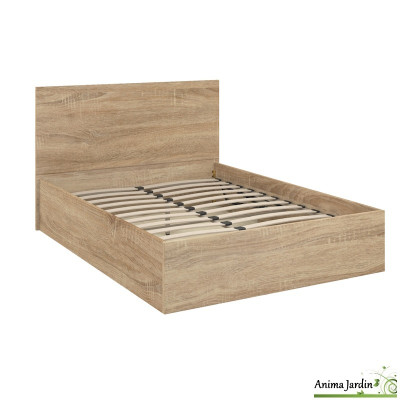 Lit coffre 140x190 cm avec sommier - Effet bois - Sicilia