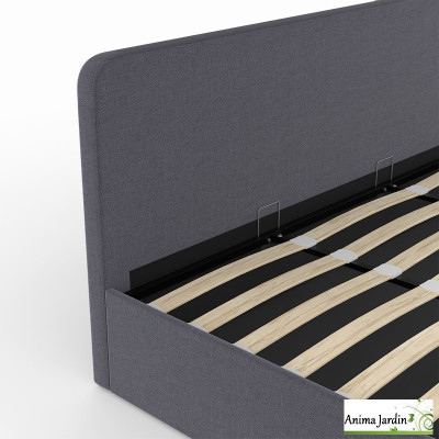 Lit coffre 180x200 cm avec sommier - Tissu gris - Louise