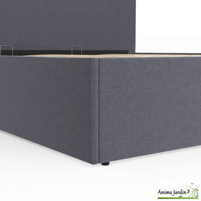 Lit coffre 180x200 cm avec sommier - Tissu gris - Louise